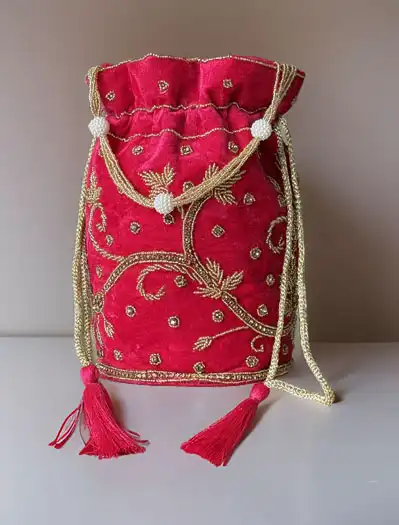 Flat Bottom Zardosi Embroidered Potli Bags