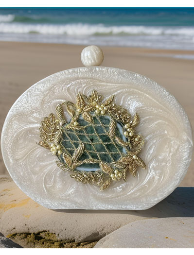 Hand-poured  Ivory Resin Clutches with an Intricate Design