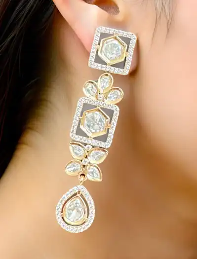 Tyaani Inspired Uncut Polki Long Earrings