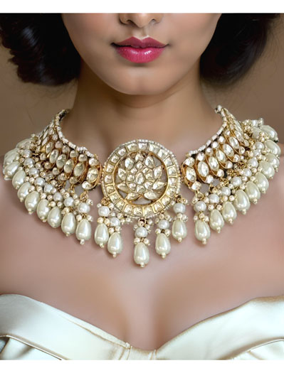 Pachi Kundan White Semi Bridal Necklace Set