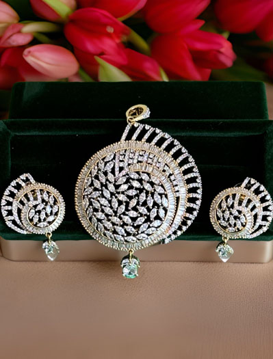 Bollywood Inspired Gold Plated CZ Pendant Set