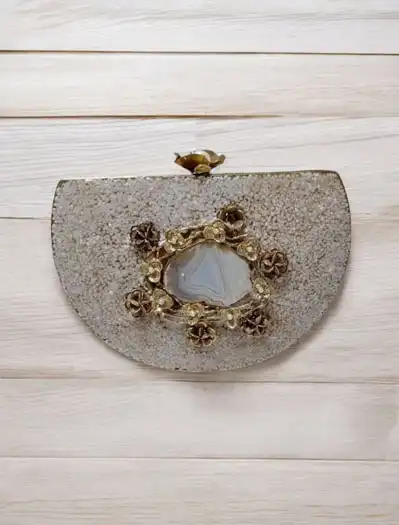 Half Moon Pearl Embellished MOP Clutch