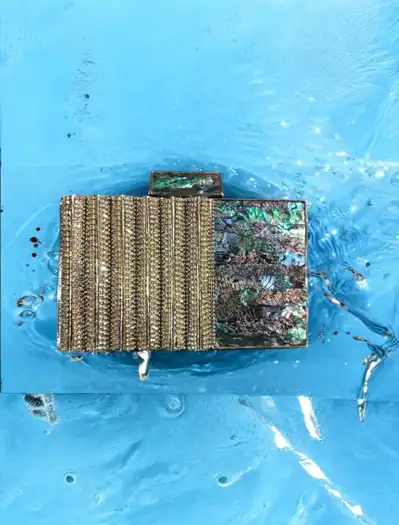 Green Abalone Stone Metal MOP clutch