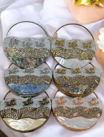 Round Shaped Stone Embellished MOP Clutch