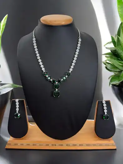 Emerald CZ Pendant Necklace Set