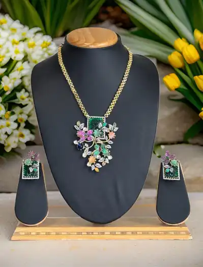 Elegant Sabyasachi Inspired Multi Stone Pendant Set