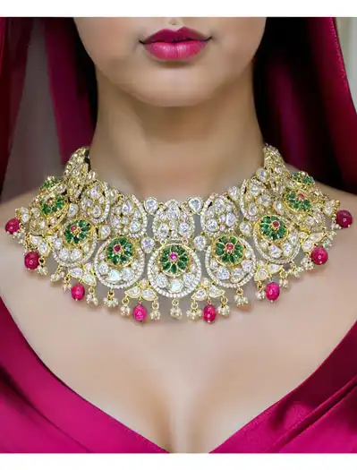 Celebrity Inspired Uncut Polki Semi Bridal Choker Set