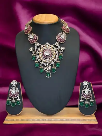 Premium Moissanite Kundan Semi Bridal Necklace Set