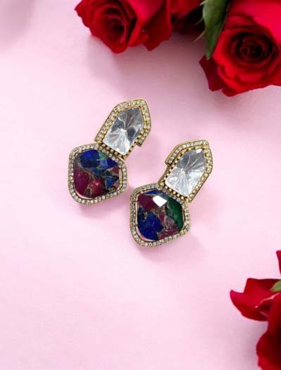 Vibrant Color Galaxy Kundan Designer Earrings
