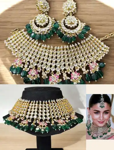 Alia Bhatt Inspired Semi Bridal Pachi Kundan Choker Set