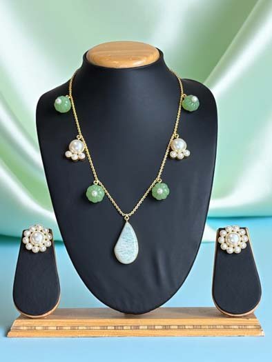 Delicate Summer MOP Necklace with Amazonite Pendant