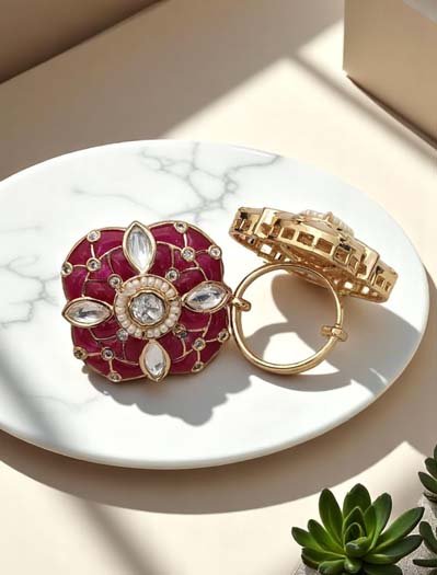 Square Shaped Meenakari Kundan Finger Ring