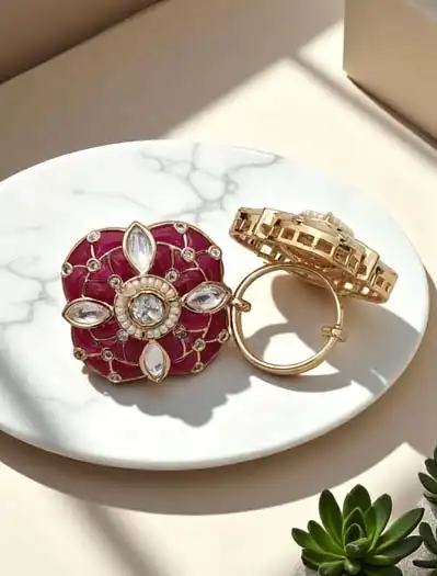 Square Shaped Meenakari Kundan Finger Ring