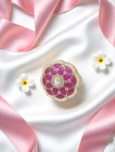 Round Shaped Meenakari Kundan Finger Ring