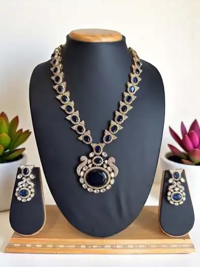 Sabyasachi Inspired Long  Necklace set with Monalisa Stones
