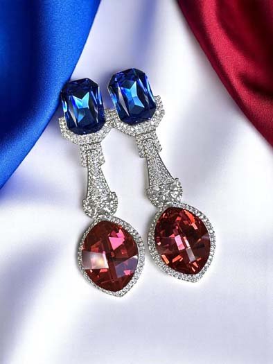 Bollywood Inspired Designer Swarovski Long Earrings (Rhodium)
