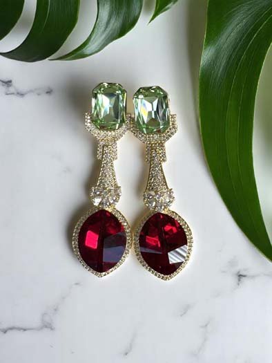 Bollywood Inspired Designer Swarovski Long Earrings (Gold Plated)