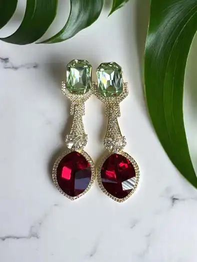 Bollywood Inspired Designer Swarovski Long Earrings (Gold Plated)