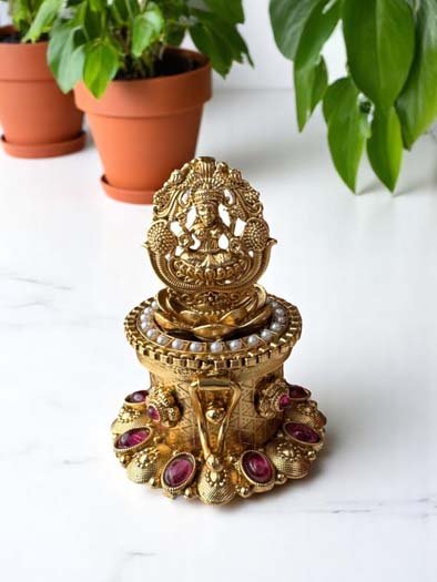 Beautifully Crafted Gold Finished Kumkum Dabbi
