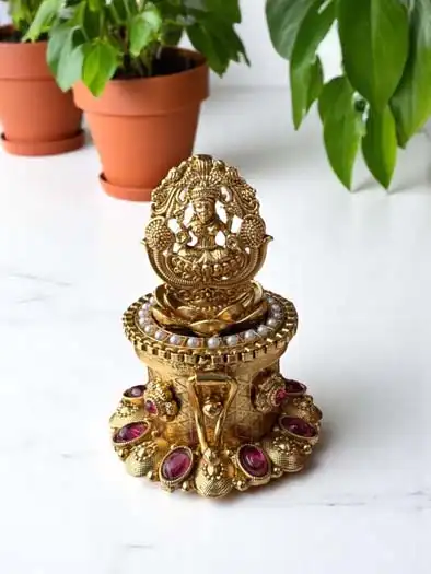 Beautifully Crafted Gold Finished Kumkum Dabbi