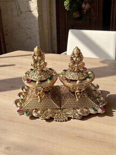 Dual Kumkum Box with Laxmi Ji Idol