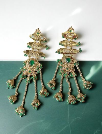 Mehndi Polish Extra Long Kundan Earrings