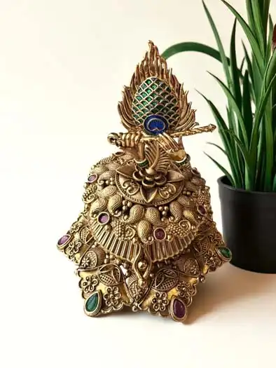 Intricate Design Peacock Feather Brass Kumkum Box