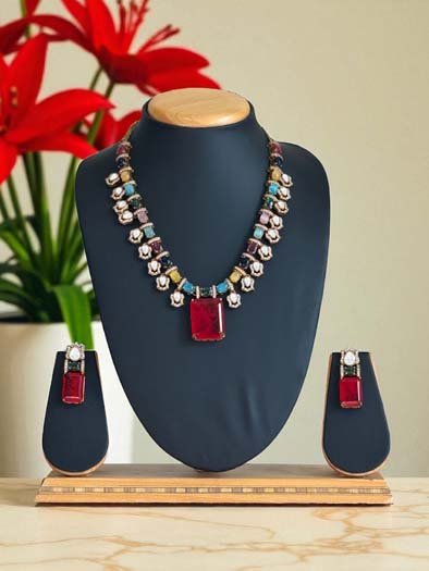 Exquisite Moissanite Polki Kundan Necklace Set