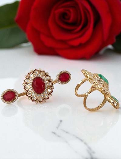 Premium Moissanite Kundan Duo Finger Ring