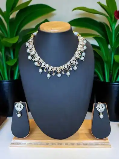 Bollywood Inspired Moissanite Kundan Necklace Set