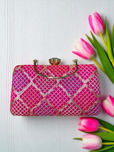 Vibrant Color Geometric Design Clutch Bag