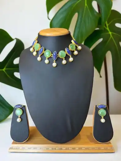 Vibrant Blue Lava and MOP Necklace Set