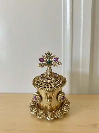Intricate Carving Gold Plated Kumkum Box