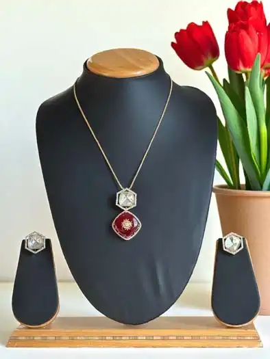 Moissanite Polki Pendant Necklace Set