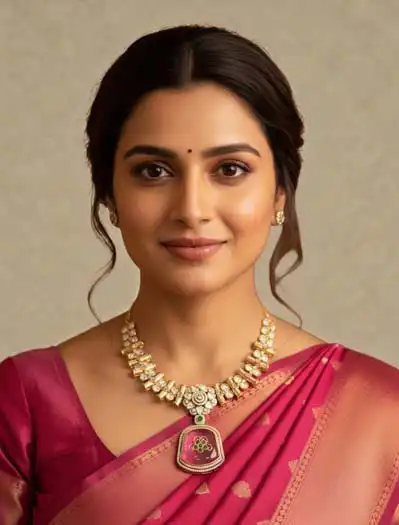 Premium Moissanite Bollywood Necklace Set (Pink)